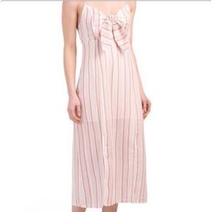 Striped double slit midi dress